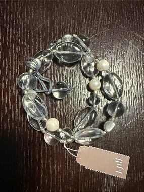 J.Jill Clear Bead Stretch Bracelet with Pearl Accents Double Strand